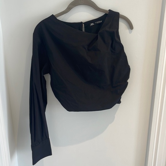 ZARA DRAPED ONE SHOULDER POPLIN TOP SIZE M - Picture 2 of 4